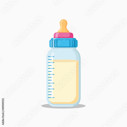 Transparent Baby Bottle With Yellow Liquid and Pink Nipple Cap