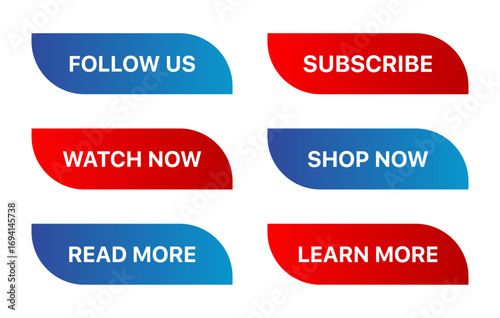 Call-to-Action Button Set with Subscribe Follow Watch Shop Read Learn Labels for Social Media