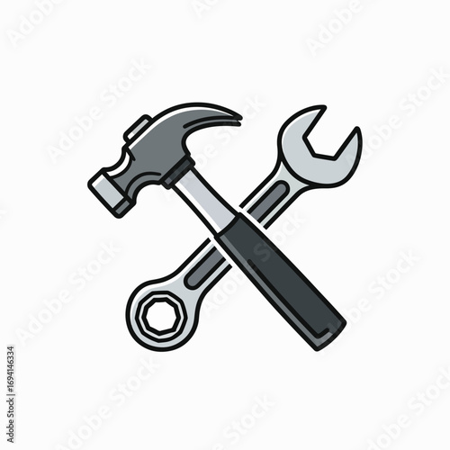 Hammer and Wrench Crossed Tools for Repair and Construction Projects Maintenance