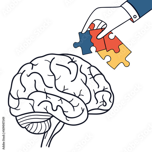 Illustration of a hand placing a puzzle piece into a completed puzzle