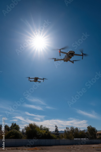 autonomous drones vigilantly monitor perimeter of highsecurity prison under clear blue sky