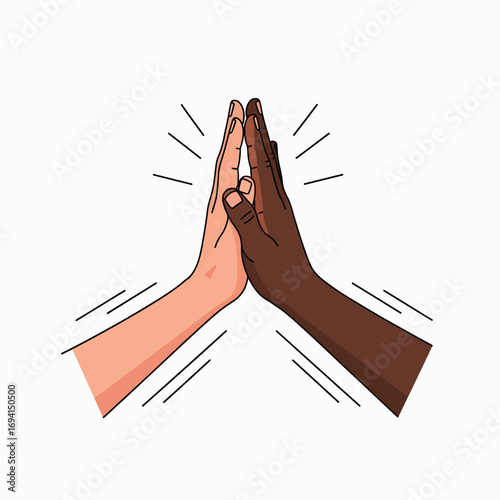 Two Hands of Different Skin Tones Giving A High Five Celebration