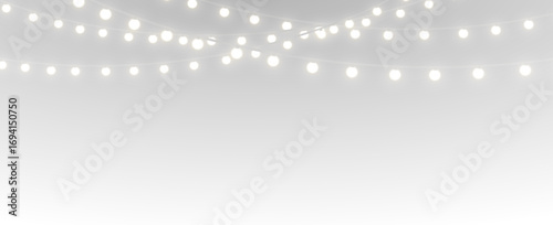 Bright glowing christmas garland with festive bulbs, merry seasonal lamps and shining star decoration for holiday design png.