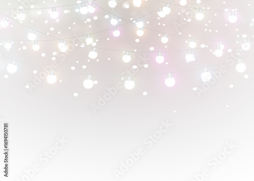 Festive winter holiday background with xmas garland lights, glowing bulbs and bright illumination in seasonal decoration png.