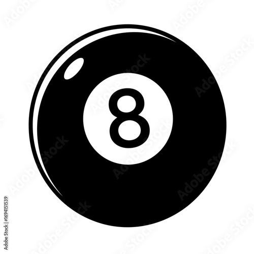 Close up of a black eight ball with the number eight in white on a white circle isolated on a white background