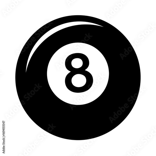 Iconic black eight ball from a game of pool or billiards symbolizing luck fortune and decision making