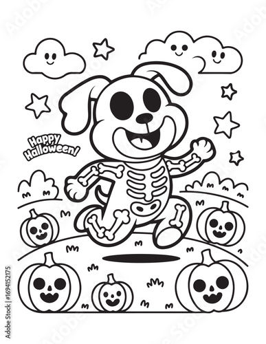 Cute Halloween Coloring Book Pages For Kids,  Vectors Illustration, Line Art, Black & White Designs, Bold-Easy, A4 Size 8.5x11" Inches, 