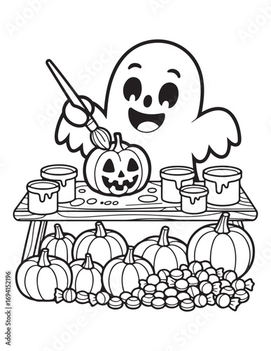 Cute Halloween Coloring Book Pages For Kids,  Vectors Illustration, Line Art, Black & White Designs, Bold-Easy, A4 Size 8.5x11" Inches, 