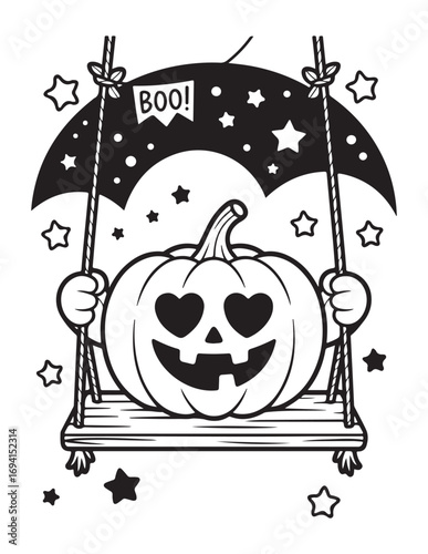 Cute Halloween Coloring Book Pages For Kids,  Vectors Illustration, Line Art, Black & White Designs, Bold-Easy, A4 Size 8.5x11" Inches, 