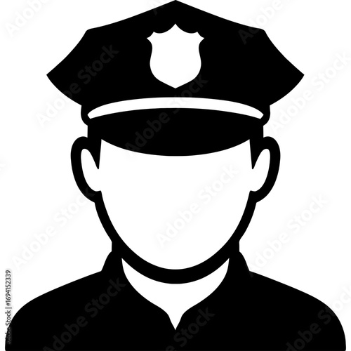 Minimalistic police officer silhouette on white background