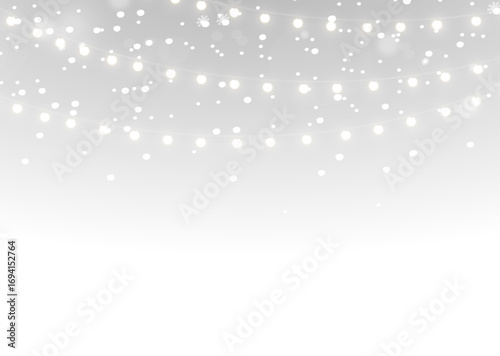 Light christmas garland string xmas holiday festive winter glow background with bright lamps, merry holiday and star decoration png.