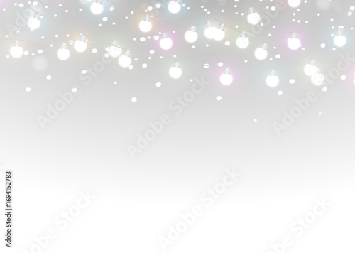 Light christmas garland string xmas holiday festive winter glow decoration with merry lamps, bright bulbs and seasonal star png.