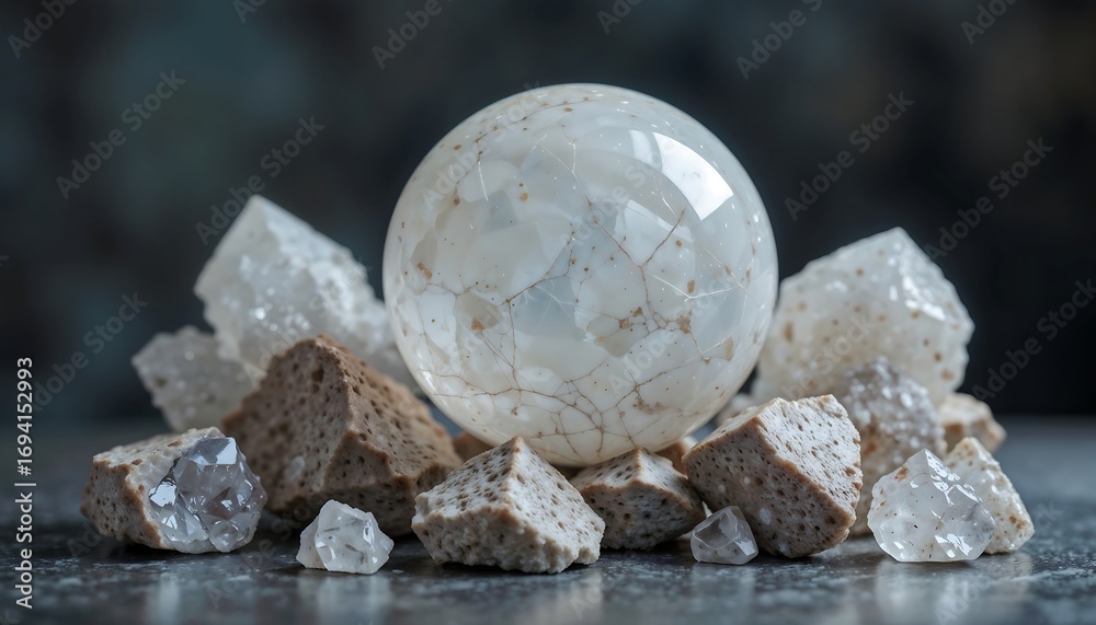 Fototapeta premium Cracked Agate Sphere & Crystals - Earth Tones/Neutrals