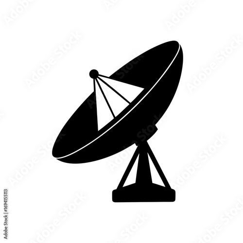 Black silhouette of a satellite antenna on transparent background