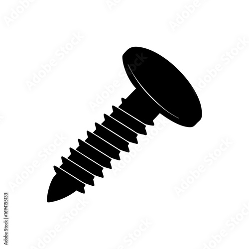Illustration of a single black screw tool on transparent background silhouette