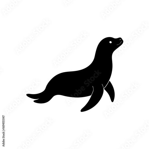 Silhouette of a sea lion looking upwards on transparent background