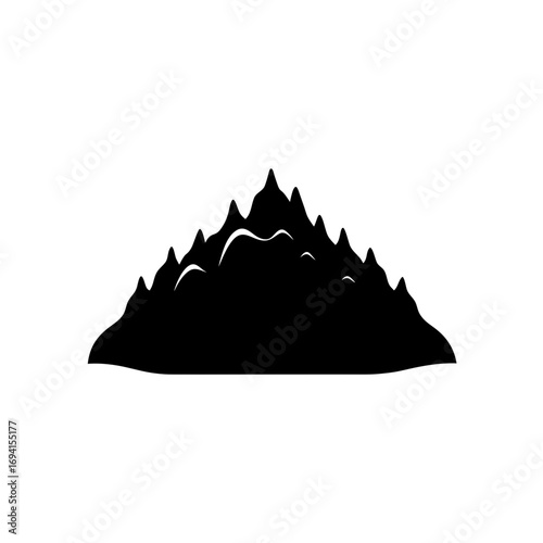 Silhouette of a mountain range with snow on transparent background