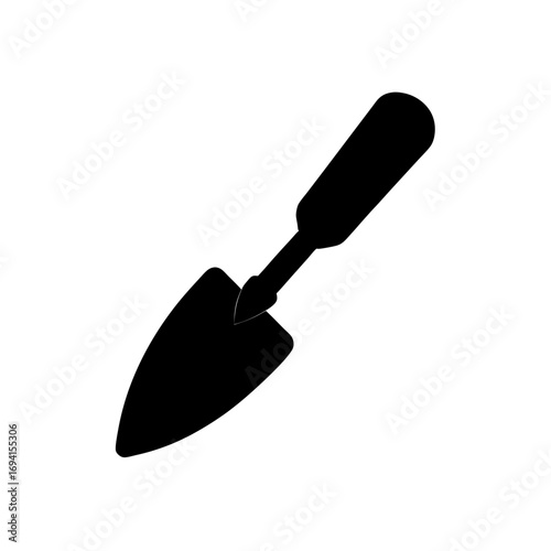 Illustration of a small garden trowel tool on transparent background silhouette