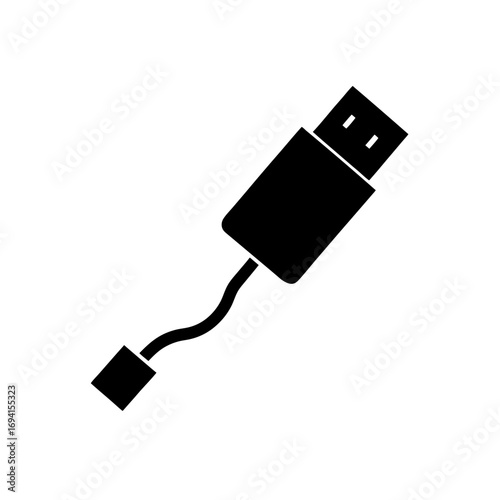 Illustration of a usb connector in black on transparent background silhouette