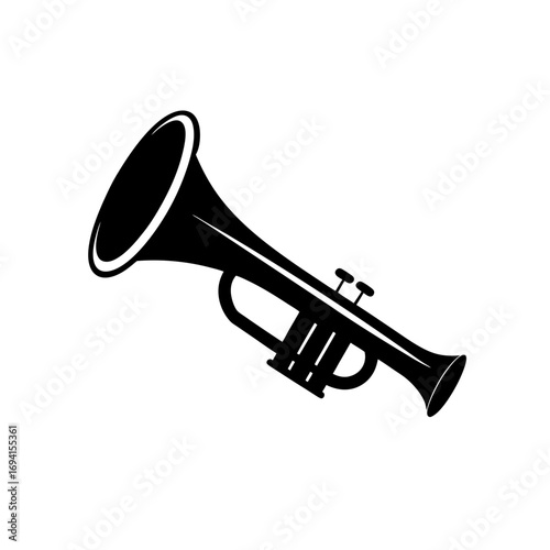 Illustration of a black silhouette trumpet on transparent background