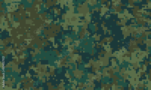 Abstract digital camouflage pattern in muted greens and browns. Perfect for backgrounds, textile designs, or militarythemed projects.