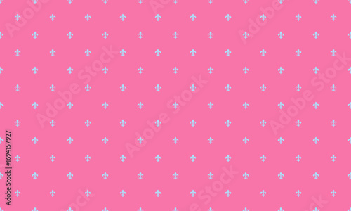 Pretty pink background with a repeating pattern of delicate light blue fleurdelis. Perfect for feminine designs, websites, invitations, or as a texture overlay.