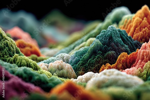 Abstract landscape of colorful, textured mounds
