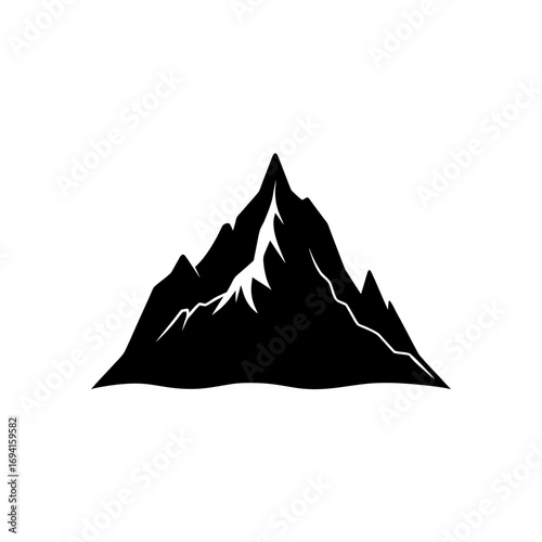 Black mountain peak silhouette on transparent background