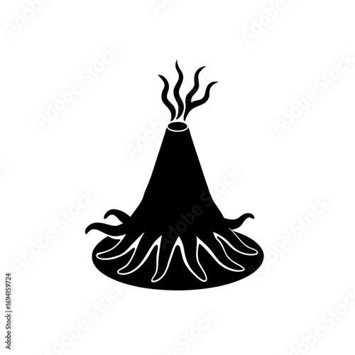 Smoking volcano black silhouette on transparent background
