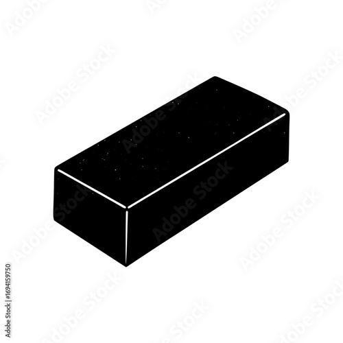 Black rectangular solid object on transparent background silhouette