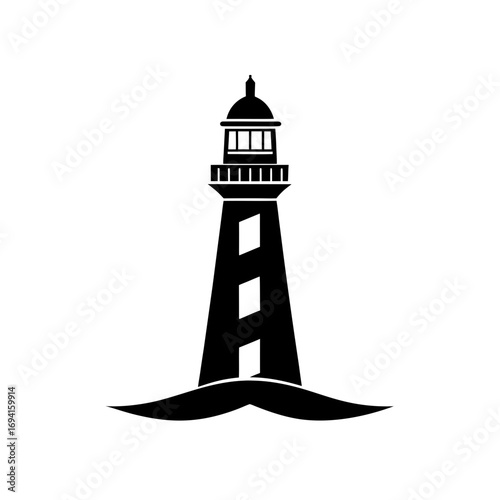 Black lighthouse on white base on transparent background silhouette