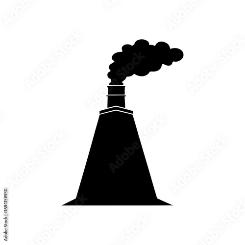 Factory chimney with dark smoke on transparent background silhouette