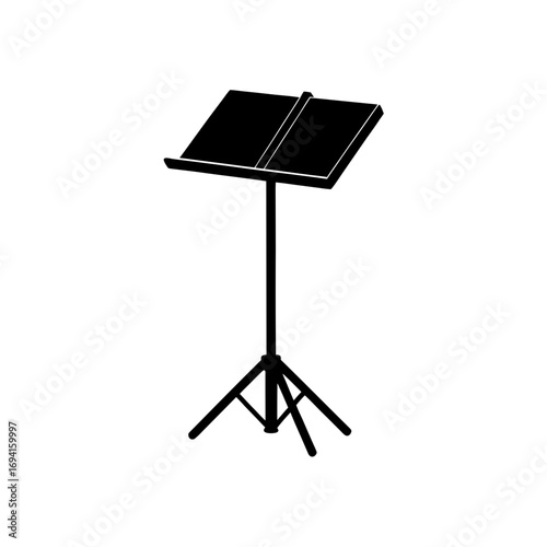Black music stand on a white on transparent background silhouette
