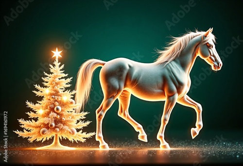 Majestic Christmas ornament with burning horse and golden glow