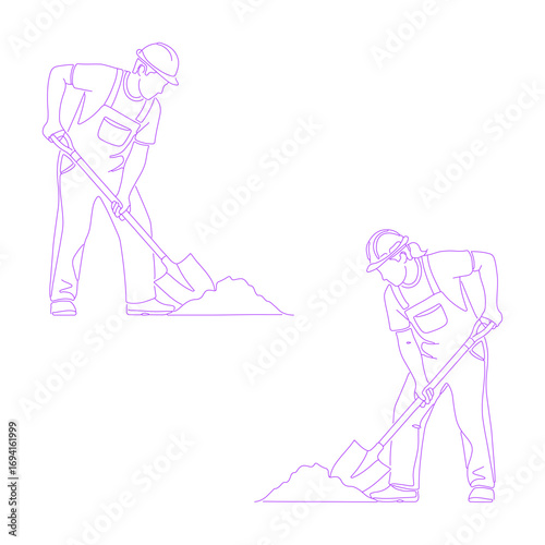 Line art illustration of person digging with shovel