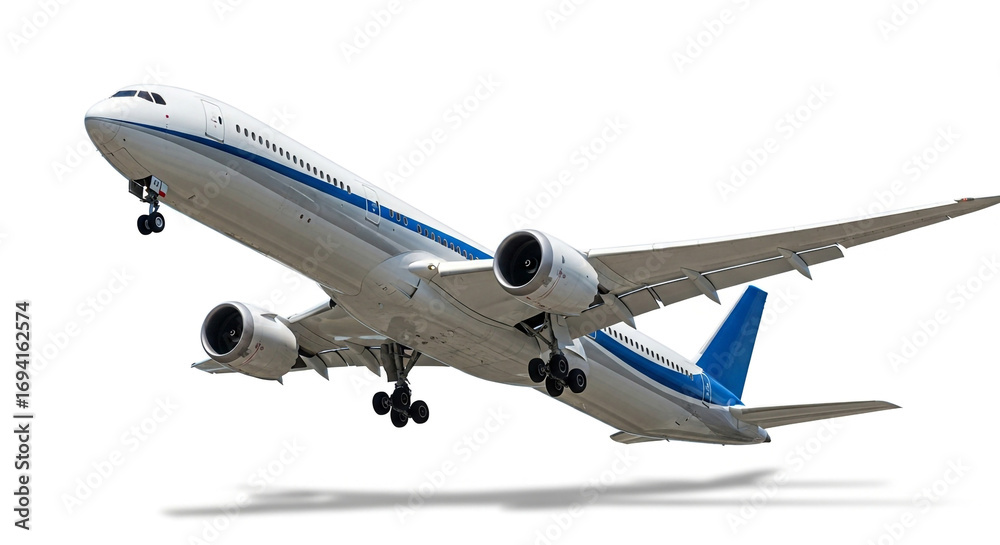 Fototapeta premium Powerful jetliner ascending into the sky, showcasing modern aerospace engineering and global travel aspirations
