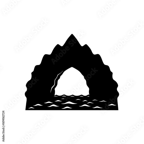Silhouette of cave with water on transparent background