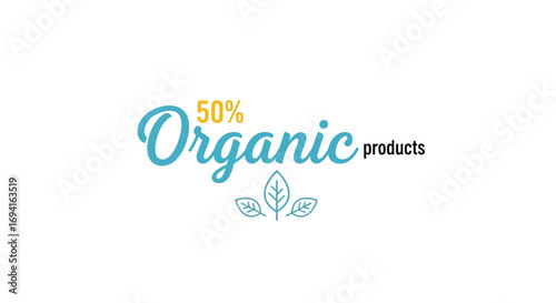 Fifty percent organic products with leaves on white background on transparent background