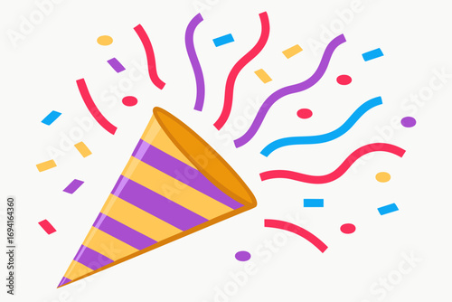 Festive party popper exploding with colorful confetti and streamers for celebration fun