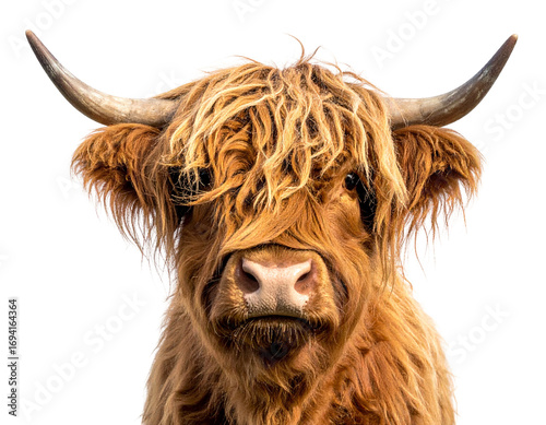 Obraz na plátně Highland cow with long shaggy hair PNG