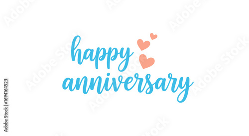 Happy anniversary text with hearts on a white background on transparent background