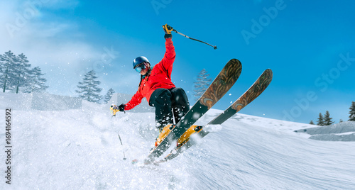 Skiing. Jumping skier. Extreme winter sports.