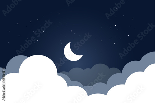 Vector illustration of dark blue night sky starry sky and moon night glow