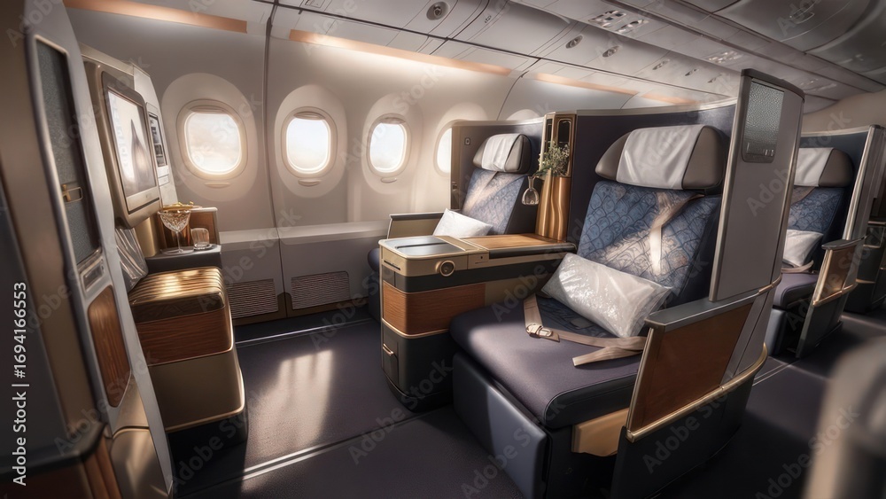 Fototapeta premium Luxurious airplane first-class cabin