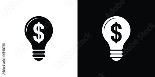 Silhouette of Lightbulb with Dollar Symbol on Transparent Background Icon Concept