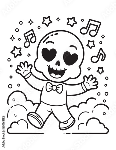 Kawaii Halloween Coloring Book Pages For Kids,  Vectors Illustration, Line Art, Black & White Designs, Bold-Easy, A4 Size 8.5x11" Inches, 