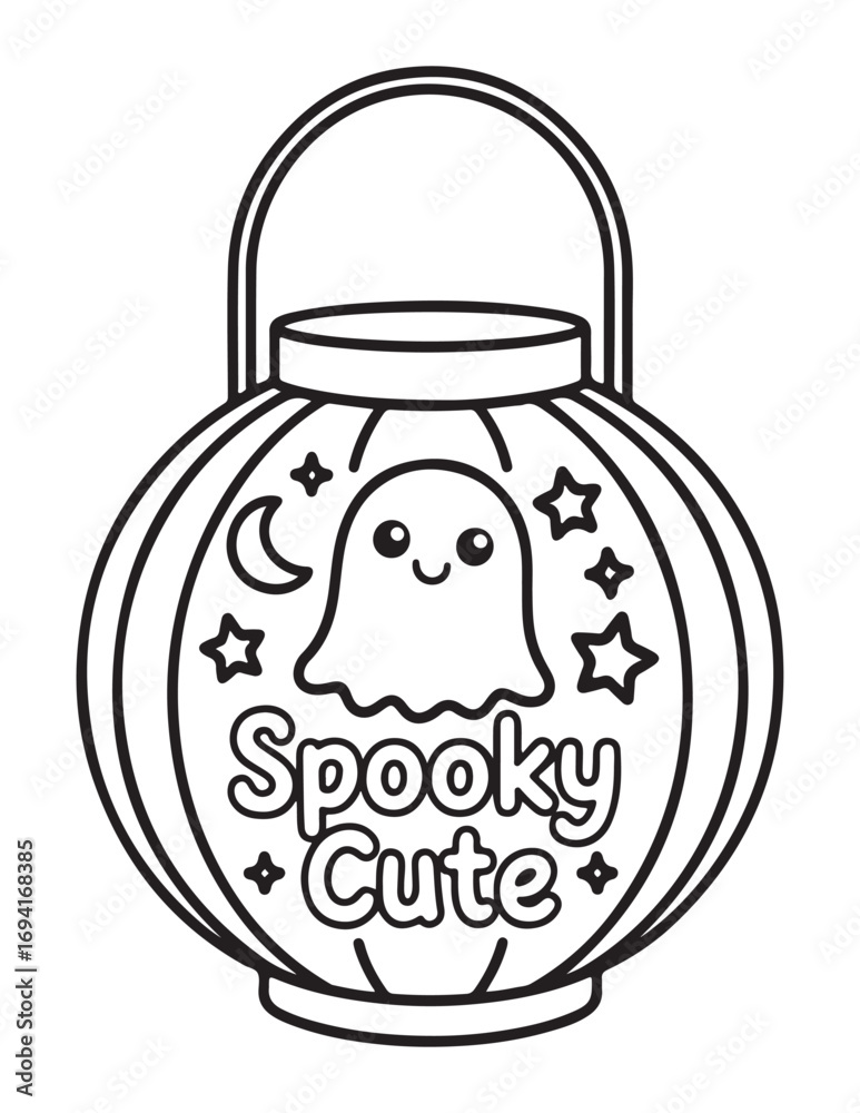Obraz premium Kawaii Halloween Coloring Book Pages For Kids, Vectors Illustration, Line Art, Black & White Designs, Bold-Easy, A4 Size 8.5x11