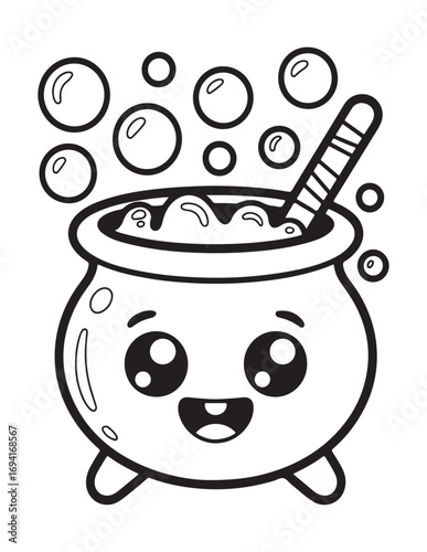 Kawaii Halloween Coloring Book Pages For Kids,  Vectors Illustration, Line Art, Black & White Designs, Bold-Easy, A4 Size 8.5x11" Inches, 
