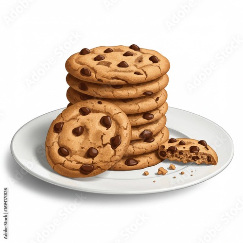 Delicious Chocolate Chip Cookies Stacked on a White Plate Sweet Treat Dessert