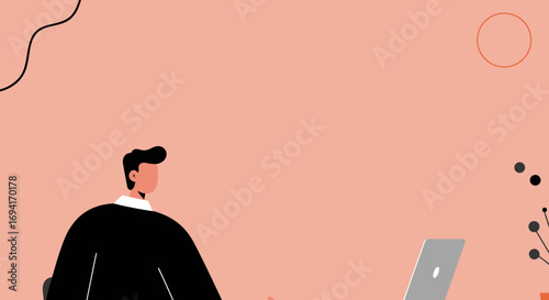 Modern illustration of a person working remotely on a laptop. Concept of remote work, online business, and digital productivity.
